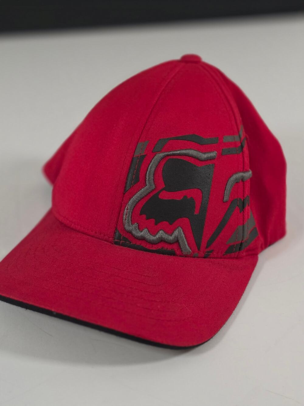 Fox Racing Youth Flexfit Hat Red Black Gray Oversized Fox Head Logo OSFM